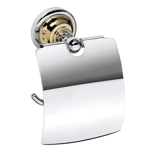 Toapappershållare med lock, krom/guld Classic Duschbyggarna