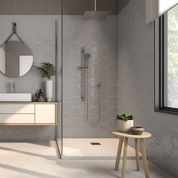 Shiny Silver Kakel Hex 19,8x22,8